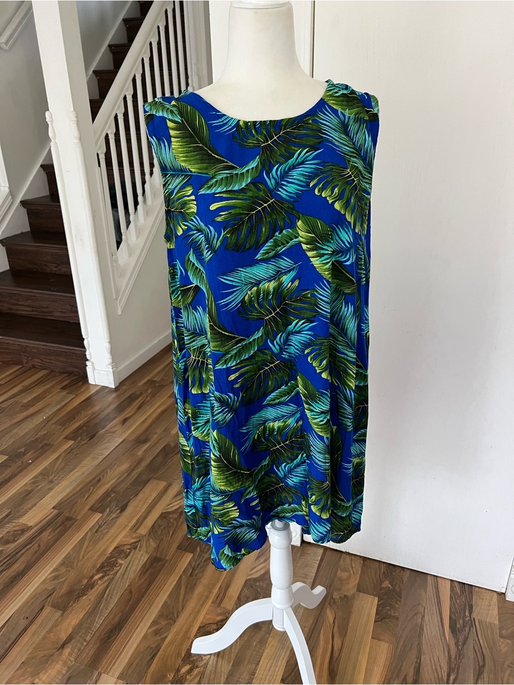 Vintage Blue Tropical Leaf Mini Dress